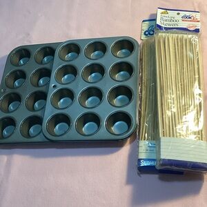 2 Mini Muffin Pans + 2 Pkgs of Bamboo Skewers
